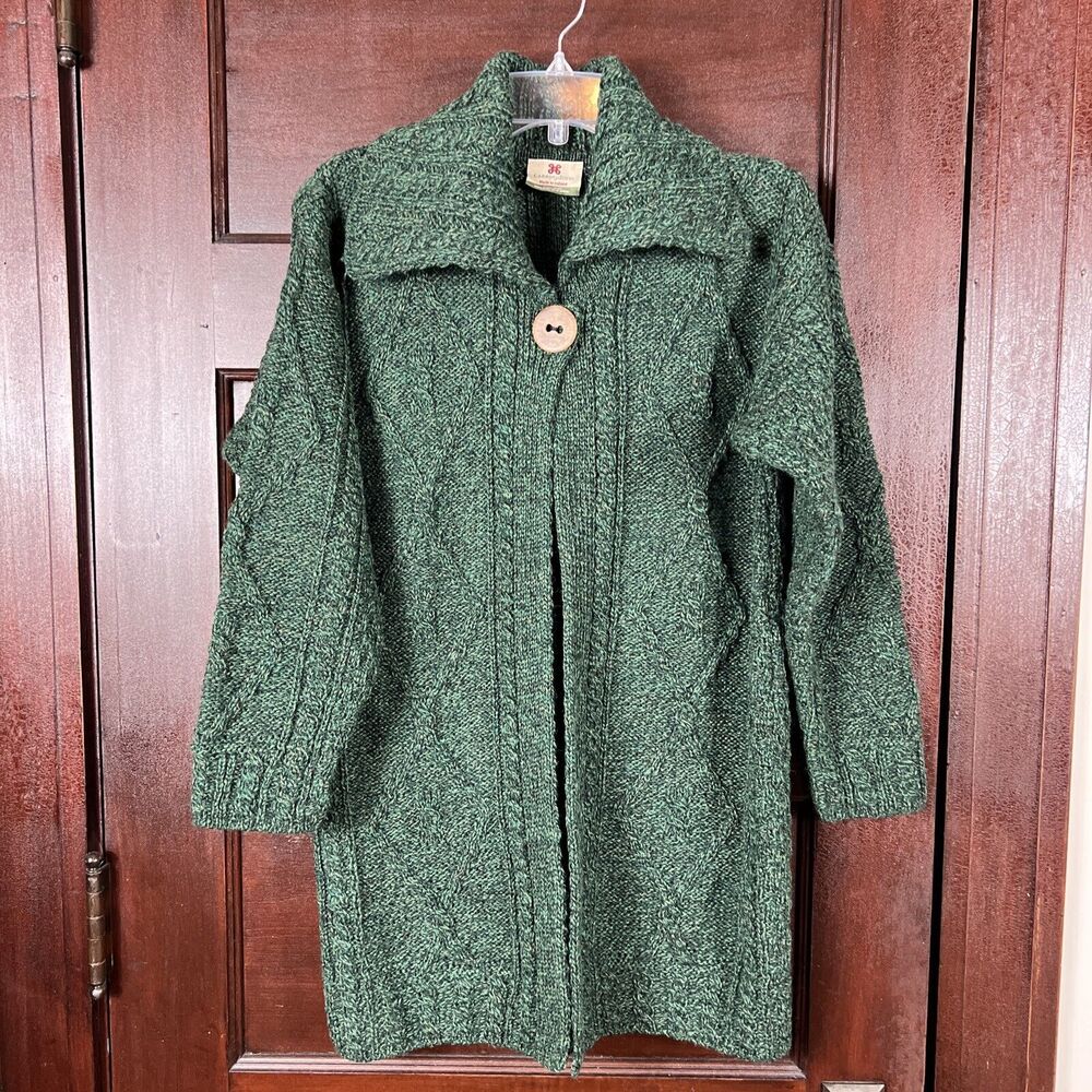 Carraig Donn Wool Sweater Women's Small Marled Green Black One Button Ireland